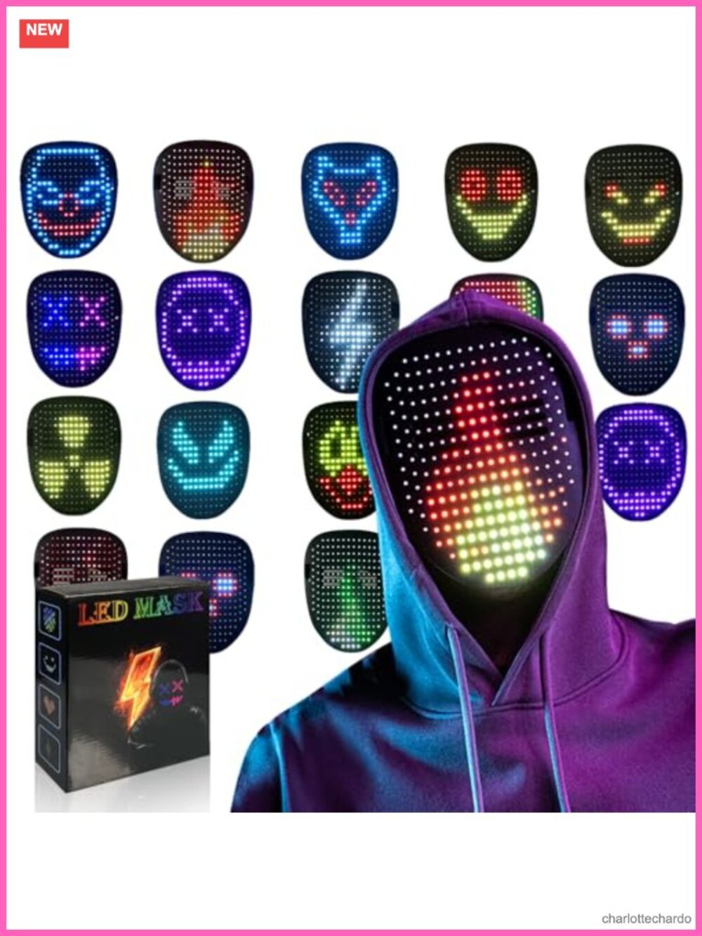 LED Mask Gesture Sensing Light Up Cosplay Costume Toy Adjustable Strap